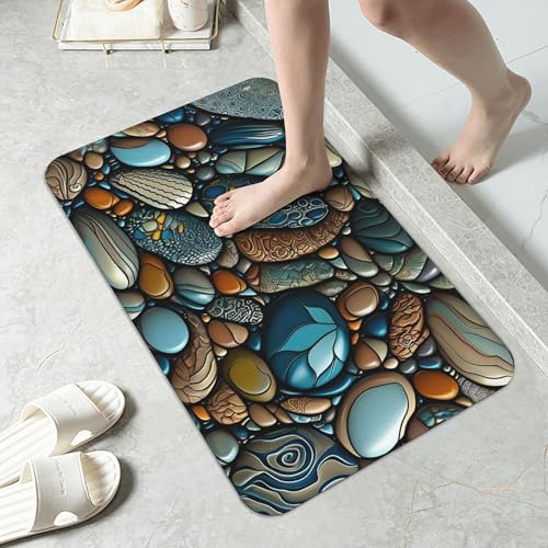 Colorful Pebbles Bath mats Quick Dry Absorbent Bath Rugs Rubber Non Slip Bath Mat for Bathroom Floor Tub Shower Sink 16"×24" - color: Colorful Pebbles, size: 16"x24"