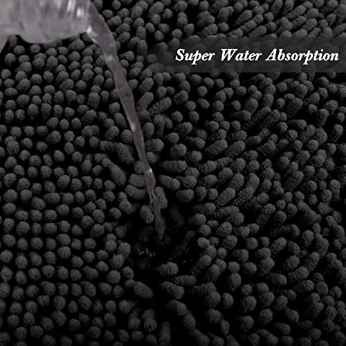 Non-Slip Bath Rug,Extra Soft Microfiber Bedroom Shag Carpet with Anti-Slip Backing,Water/Dust Absorbent Fast Dry Shower Mat,Sound Insulated Stairs Pad,Machine Washable (Black,15 x 23 Inches) - color: Black, size: 15"x23"