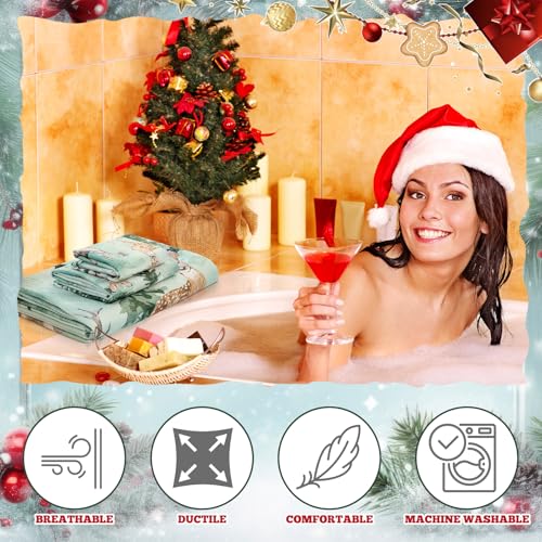 Preboun 3 Pack Winter Bathroom Towels Set Christmas Wonderland Hand Towels for Christmas Bath Snowflakes Dish Decor Reindeer Wash Cloth for Bathroom Kitchen Hotel Beach Gym Spa - color: Green, style: Deer