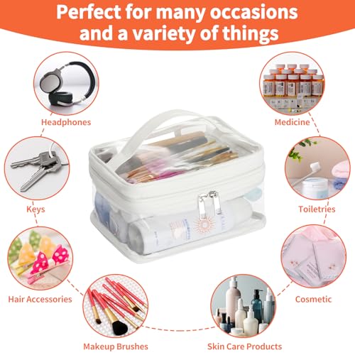 HAOGUAGUA Double Layer Clear Cosmetic Bag Makeup Bag, Waterproof Travel Toiletry Bag, Transparent PVC Pouch Organizer (White) - color: White