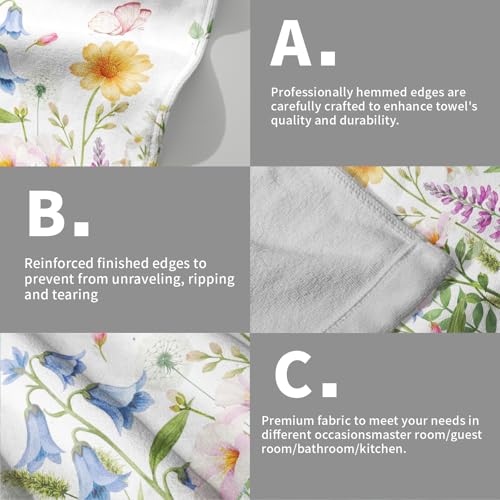 Spring Summer Floral Hand Towels 14.4 x 28.3 Inch Flowers Pattern Bath Towel Set of 2 White Hand Towel Farmhouse Holiday Kitchen Towels for Bathroom Decorative Towel Hotel Gym Spa Towel - color: Spring White