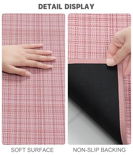 YIHOUSE Bathroom Rugs Sets 5 Pieces, Pink Ultra Thin Bath Mats Fit Under Door, Absorbent Quickly Dry Rubber Backing Braided Bath Mat Set, Non Slip Washable Bath Rugs for Bathroom Floor, Pink - color: Pink Multi, size: 5pieces