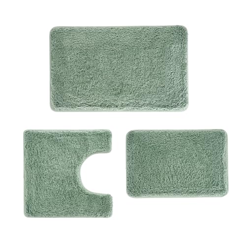 3 Pieces Luxury Bathroom Rug Set with U-Shaped Toilet Rug, Non-Slip Rubber Bottom, Thick Microfiber Fluffy Plush, Water absorption, Quick Dry, Ultra Soft, Bath Mats for Bathroom, Tub(Leaf Green) - color: Sage Green