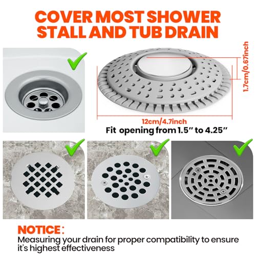 Shower Drain Hair Catcher, Upgraded 2Pack Premium Silicone Drain Protector & Shower Drain Cover for Regular Floor Drains of Shower Room, Bathroom, 304 Stainless Steel, Gray