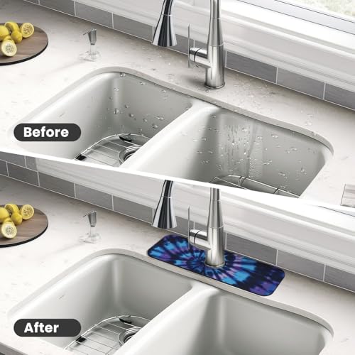 Tie Dye Blue Purple 15" X 5.5" Kitchen Sink Splash Guard Faucet Faucet Guard Draining Mat Sink Splash Guard Faucet Kitchen Bathroom - color: Tie Dye Blue Purple