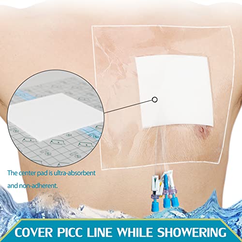 Waterproof Dialysis Catheter Shower Cover PD Catheter Shower Protector Shields with Non-Stick Center Pad for Peritoneal Dialysis Accessories Port Chest Central Line 8"x8" Pack of 25 - size: 8 x 8" with Island Dressing (Pack of 25)