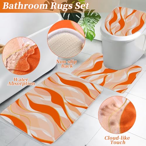 XLHOMO Bathroom Set - Orange and Gold Bathroom Accessories, Bathroom Sets with Shower Curtain and Rugs, Orange Shower Curtain Set with Bathroom Trash Can, Soap Dispenser, Soap Dish for Home Decor - color: Stripe Orange & Gold, size: Complete Set + Bath Ru
