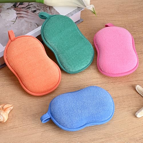 4 Pcs Baby Bath Sponge, Plant Fiber Kids Bath Sponges, Soft Absorbent Exfoliating Kids Loofah with Hanging Hole, Double-Sided Absorbent Reuseable Gourd Baby Sponge for Bathing Fit All Skin