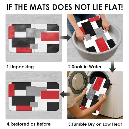 Red Geometric Shower Curtain Set with Toilet Lid Cover and Non-Slip Rugs for Bathroom, Black White Grey Checkered 4 Pcs Shower Curtain, Modern Abstract Bathroom Set with 12 Hooks - color: Abstract Geometric Red