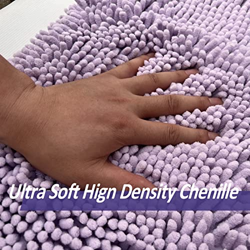 Chenille Bath Mats Set 2 Piece Non-Slip Luxury Bath Runner Rugs Extra Soft Absorbent Shaggy Washable Dry Plush Area Carpet Mats - Lavender - color: Lavender, size: 32"L x 20"W + 24"L x 16"W