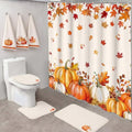 Haull 7 Pcs Fall Pumpkin Shower Curtain Set for Bathroom Autumn Leaves Non Slip Rug Toilet Lid Cover Bath Mat Towels with 12 Hooks Fall Waterproof Shower Curtain for Bathroom Autumn Thanksgiving Decor - style: Fall Pumpkin