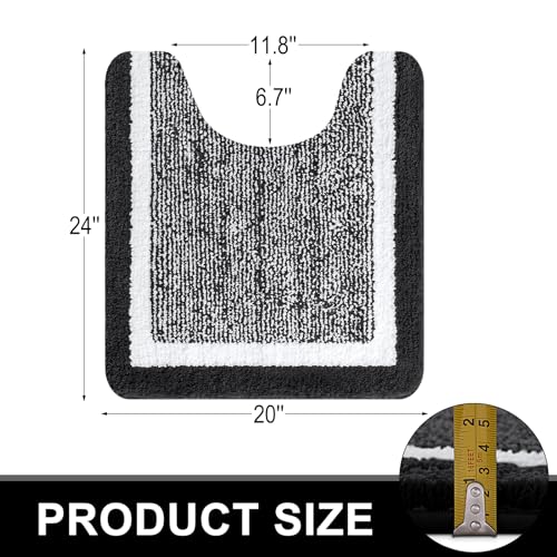 OLANLY Toilet Rugs U-Shaped 24x20, Extra Soft and Absorbent Microfiber Bathroom Rugs, Non-Slip, Machine Wash Dry, Plush Shaggy Contour Bath Mats for Toilet Base, Black - color: Black and White, size: 24" X 20" Contour Rug