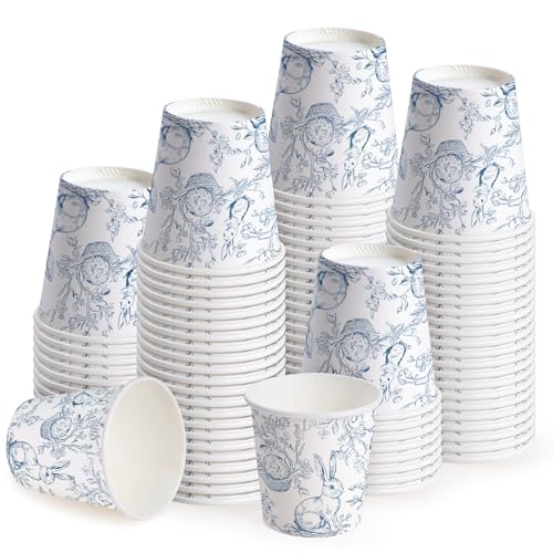 WRAPAHOLIC 3oz Easter Paper Cups - 100 Pack Disposable Bathroom Cups with Blue Sketch Bunny Design, Small Mouthwash Cup for Toothbrush Rinse, Bathroom, Easter, Baby Shower and Party - color: Easter - Blue Sketch Bunny