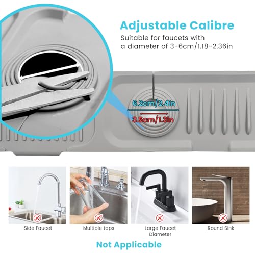 Daily Treasures 45 x 10 cm Splash Sink Guard,Narrow Rim Design Silicone Faucet Mat for Kitchen,5°Slope Water Catcher Mat,Tidy Mat for Kitchen Sink Bathroom Counter Sink Accessories(Grey)