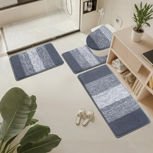 Bsmathom Bathroom Rugs Sets 4 Piece with Toilet Cover, Plush Shaggy Microfiber Non Slip Bath Rugs, Machine Washable Bathroom Mat with U-Shaped Contour Toilet Mat Shower, Dark Grey - color: Dark Grey, size: 18"x26"+20"x31"+U20"x24"+Cover19"x21"