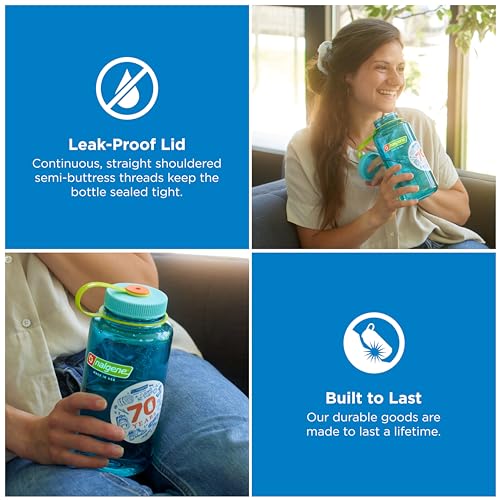 Nalgene 32 oz Wide Mouth Water Bottle | BPA-Free, Durable & Leak Proof, Lightweight Bottle for Hiking & Gym, Work & Travel - color: Cerulean, size: 32 Ounces