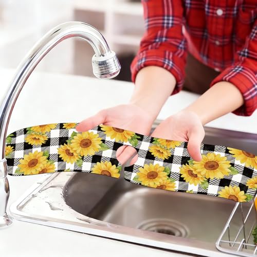 2 Pcs Kitchen Sink Splash Guard Faucet Mat Sunflower Plaid Pattern Faucet Mat for Sinks Plant Absorbing Drying Mats for Kitchen Bathroom, 23.6x5.5inch - color: Sunflower