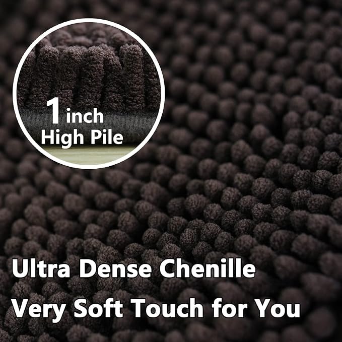 Chenille Bath Rug, Ultra Soft Absorbent Bathroom Mat, Non-Slip PVC Backing, Machine Washable, 23x14, Coffee - color: Coffee, size: 23" x 14"