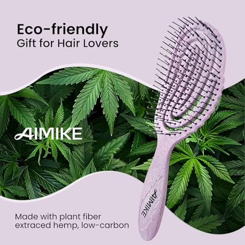 AIMIKE Hemp-Relax Detangler Hair Brush, Eco-Friendly Detangling Brush for Wavy Straight Hair, Vented Hairbrush w/Soft Bristles, Glide Through Tangles with Ease for Women, Kids, Wet & Dry Hair - color: Purple