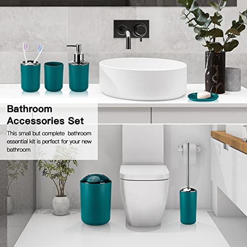 Otostar Bathroom Accessories Set 6 Piece Housewarming Gifts Set Plastic Bathroom Accessory Set Includes Toothbrush Holder Soap Dispenser Tumbler Soap Dish Toilet Brush Holder Trash Can (Dark Green) - style: B-Dark Green 3308