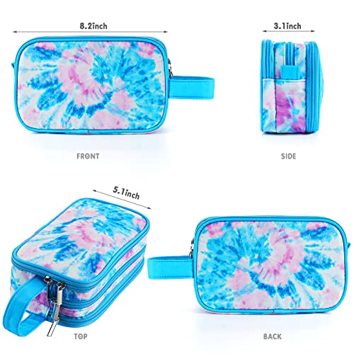 Kids Toiletry Bag for Girls, Travel Toiletry Bag for Teen Girls Cosmetic Bag Makeup Bag Waterproof Hanging Wash Bag Toiletries, Tie Dye Blue - color: Tie Dye Blue