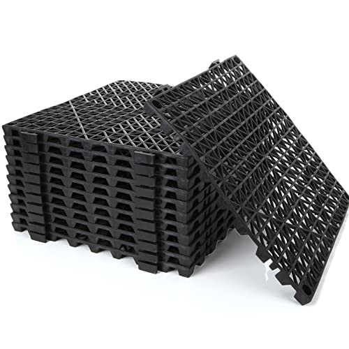 12 Pack Interlocking Floor Tiles 11.8" x 11.8" Interlocking Rubber Floor Mat Outdoor Non Slip Splicing Drainage Mats for Shower, Deck, Pool, Patio, Balcony, Kitchen, Yard - color: Black - Thicken