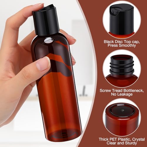 Mimorou 30 Pack Amber Empty Bottles Plastic Squeeze Bottles with Disc Top Flip Cap Small Empty Travel Squeeze Bottle for Lotions Liquid Body Soap Conditioner Creams(5.1 oz) - size: 5.1 oz