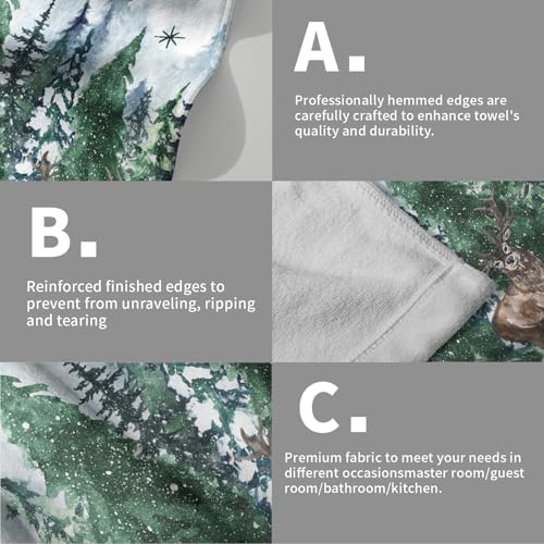 Winter Forest Deer Hand Towels Hello Winter Hand Towels for Bathroom Winter Pine Tree Fingertip Towels Set of 2 Christmas Trees Face Towels Soft Hand Bath Towel Decorations for Home Spa Gym 14”x28” - color: Winter Forest Deer