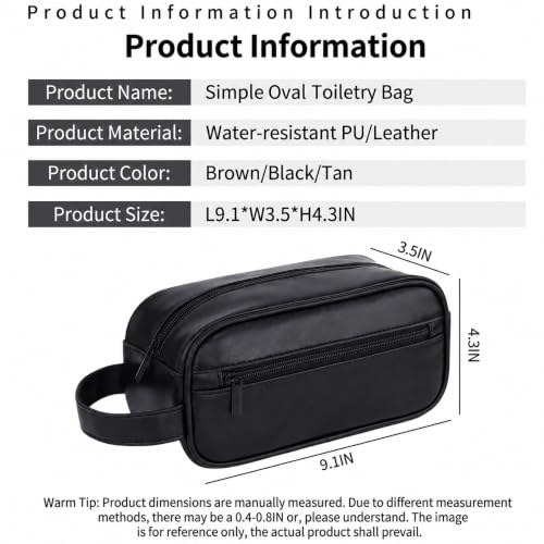 Men's Toiletry Bag, Vintage PU Leather Travel Shaving Case, 9.1" Lightweight Toiletries Organizer Pouch, Premium Grooming Gift for Husband Dad, Khaki (Black) - color: Black