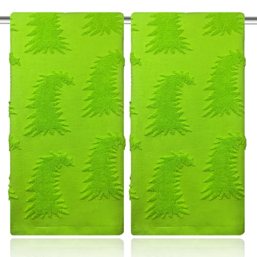 2 Pack Green Christmas Tree Hand Towels 100% Cotton Jacquard Holiday Kitchen Dish Towels Retro Neutral Funny Bathroom Towels Set Seasonal Xmas Winter Christmas Bathroom Housewarming Decor Gift - color: Funny Tree