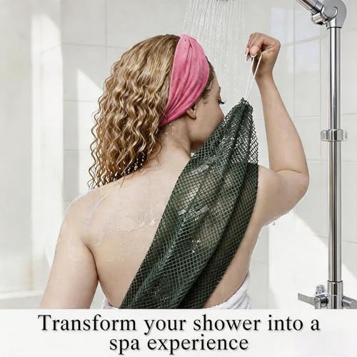 Exfoliating Bath Towel Set for Women Strong Cleaning Back Scrubber - color: Deep Green