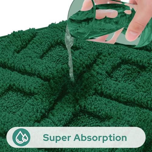 HOMEIDEAS Dark Green Bathroom Rug Set 2 Piece, Soft Microfiber Tufted Bath Mats, Super Absorbent Non Slip, Machine Washable Bathroom Rugs for Tub, Shower and Floor, 20" x 32" Plus 16" x 24" - color: Dark Green