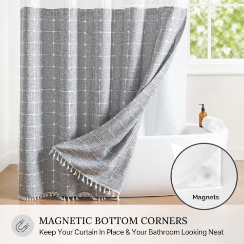 River Dream Grey Farmhouse Shower Curtain with Snap-in Liner, No Hooks Needed,with Magnets,with Tassels,Water Repellent&Machine Washable,36x74Inch - color: Grey-window, size: 36"W x 74"L (Pack of 1)