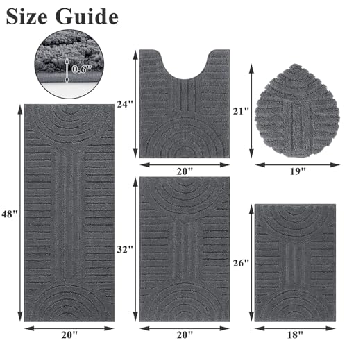 SHACOS Bathroom Rugs Sets 5 Piece Ultra Soft Absorbent Microfiber | Bath Mat with Bath Runner, U Shape Contour Rug, Toilet Lid Cover, Non Slip Machine Washable Carpet for Bedroom, Dark Grey - color: Dark Grey