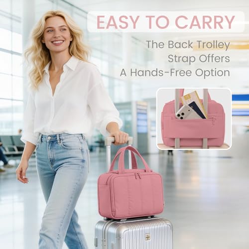 Travel Toiletry Bag for Women,Large Makeup Bag Organizer,Puffy Cosmetic Bag with Wet Dry Separation,Waterproof Toiletries Bag with Trolley Sleeve,Dark Pink - color: Dark Pink