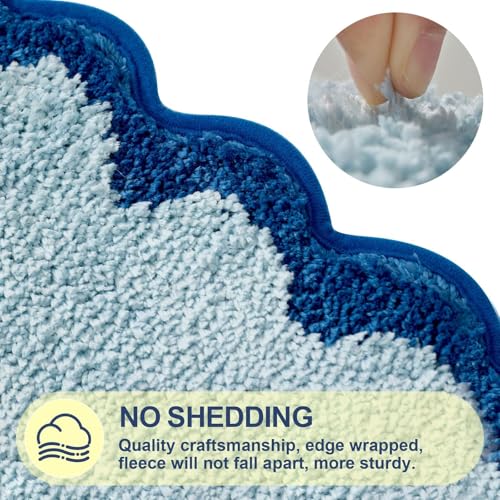 ORTIGIA Cute Blue Coquette Bow Bath Mat, Fun Plush Microfiber Scallop Bathroom Rugs Non Slip Washable Quick Dry Absorbent, Bath Rug Carpet for Shower Stall Vanities Kitchen Floor Entrance, 20x32 - color: Blue Bow, size: 1'8" x 2'8" (Scalloped)