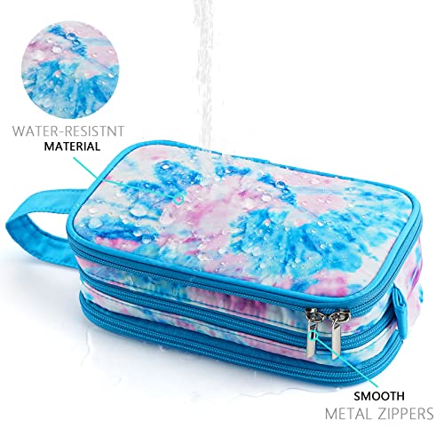 Kids Toiletry Bag for Girls, Travel Toiletry Bag for Teen Girls Cosmetic Bag Makeup Bag Waterproof Hanging Wash Bag Toiletries, Tie Dye Blue - color: Tie Dye Blue