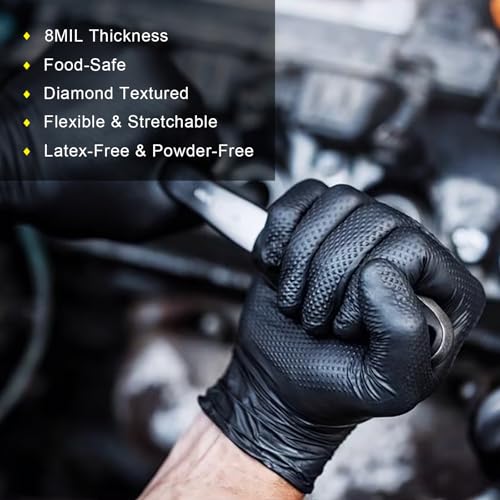 PROMEDIX P Heavy Duty Nitrile Gloves with Diamond Texture 8 Mil Latex Free Powder Free Industrial Disposable Glove - color: Black, size: XX-Large
