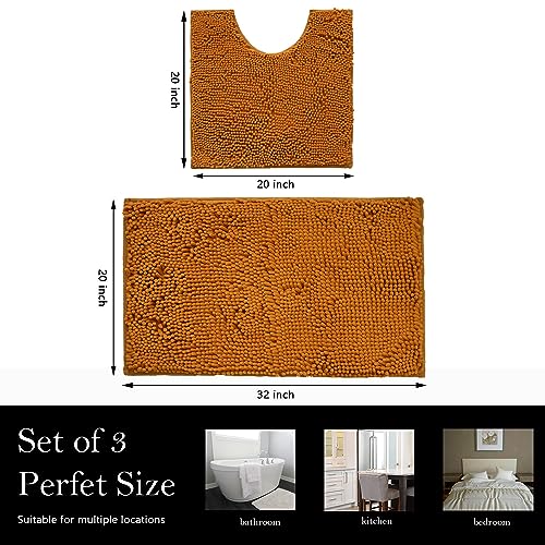 Bathroom Rugs Chenille Bath mat 2 Piece Set, Super Absorbent, Strong PVC Non Slip Backing, Bath mats for Bathroom, Plush Shaggy, Thick, Machine Washable, Bathtub, Toilet.(Champagne) - color: Champagne, size: 20''×20''U-Shape+20''×32''