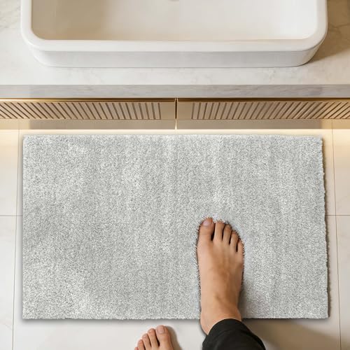 VOOVA & MOVAS Non-Slip Bathroom Rug，Ultra Soft & Quick Dry Bath Mat， Machine Washable Microfiber Shaggy Bath Rug， Plush Water Absorbent Shower Mat for Floor and Sink， 24x17 Inches，Light Gray - color: Light Gray, size: 24"x17"