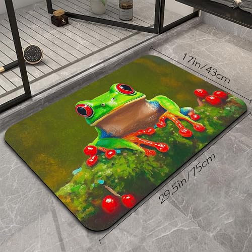 Tree Frog Bath Mat, Water Absorbent Quick Dry Thin Bathroom Floor Mat, Rug for Bathroom Kitchen 17"x30" - color: Tree Frog
