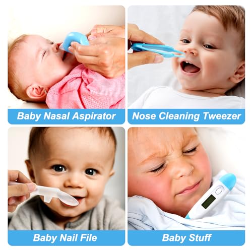 Baby Grooming Kit, Infant Safety Care Set with Hair Brush Comb Nail Clipper Nasal Aspirator,Baby Essentials Kit for Newborn Girls Boys - style: Blue Kit+Blue Brush