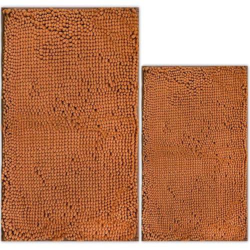 Bathroom Rugs Chenille Bath mat 2 Piece Set, Super Absorbent, PVC Non Slip Backing, Bath mats for Bathroom, Plush Shaggy, Thick, Machine Washable, Bathtub, Shower, Toilet.(Champagne) - color: Champagne, size: 16''×24''+20''×32''