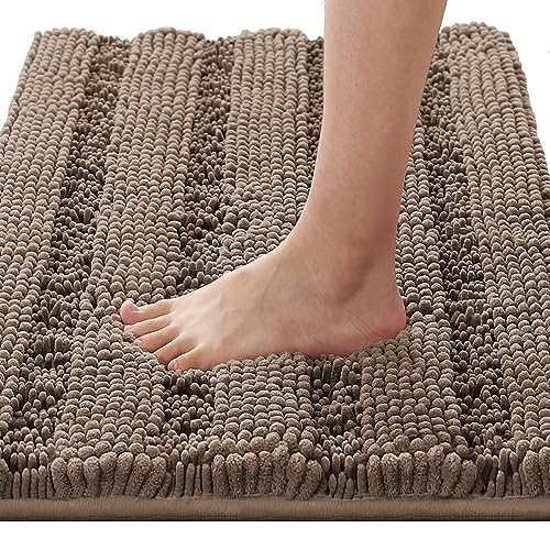 H.VERSAILTEX Bath Rugs for Bathroom Non Slip Bath Mats Extra Thick Chenille Striped Rug 20" x 32" Absorbent Non Skid Fluffy Soft Shaggy Washable Plush Mat for Indoor, Bath Room, Tub - Taupe Brown - color: Taupe Brown, size: 20" x 32"