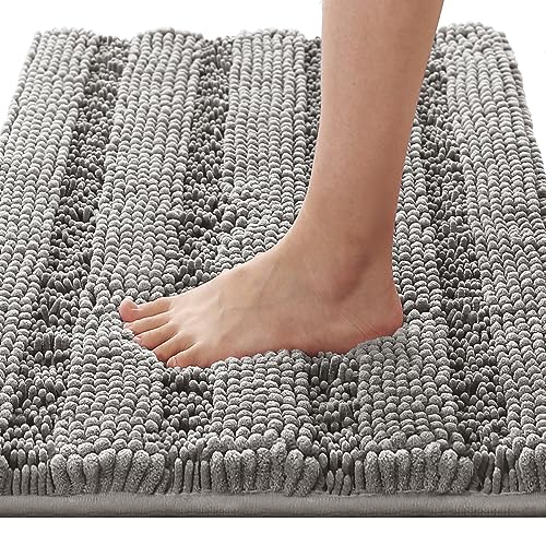 H.VERSAILTEX Bath Rugs for Bathroom Non Slip Bath Mats Extra Thick Chenille Striped Rug 20" x 32" Absorbent Non Skid Fluffy Soft Shaggy Washable Dry Fast Plush Mat for Indoor, Bath Room, Tub - Dove - color: Dove, size: 20" x 32"