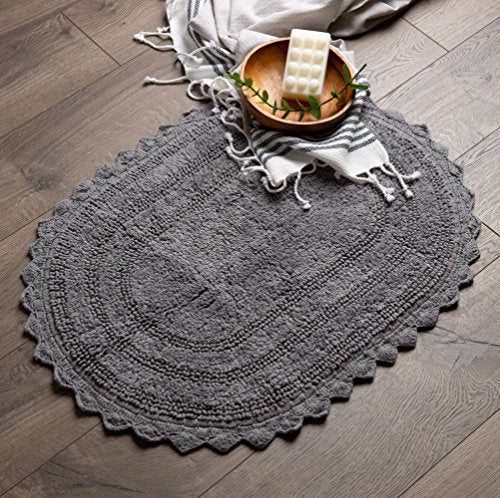 DII Crochet Collection Reversible Bath Mat, Small Oval, 17x24, Gray - color: Grey, size: 1'5" x 2' (Oval)