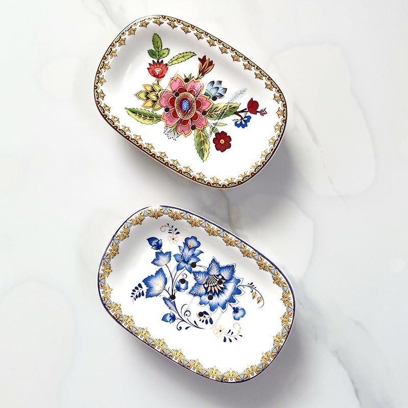 Self Draining Soap Dish, Double-Layer Bar Soap Tray, White Ceramic Soap Dish with Elegant Patterns (Style E) - color: Style E