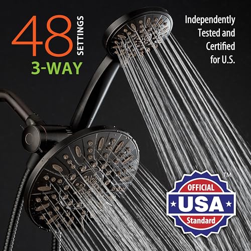 AquaDance 7" Premium High Pressure 3-Way Rainfall Combo with Stainless Steel Hose – Enjoy Luxurious 6-setting Rain Shower Head and Hand Held Shower Separately or Together – Oil Rubbed Bronze Finish - color: Oil Rubbed Bronze, style: 2.5 Gallons Per Minute