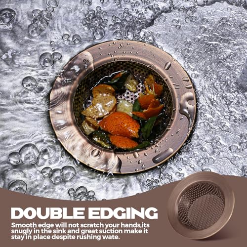 Retisee 2 Pcs Sink Strainer Stainless Steel Kitchen Sink Drain Strainer Basket Cover Mesh Hair Food Catcher, Large Wide Rim of 4.4 Diameter(Red Bronze) - color: Red Bronze