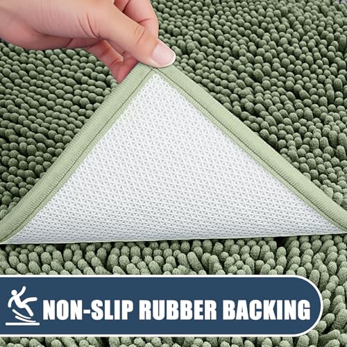 Bathroom Rugs Sets 3 Piece with Adjustable Toilet Seat Cover 19.5"x 18.5" Machine Washable Bath Rug Set with TPR Non Slip Rubber Backing Solid Bath Mat Set for Luxury Bathroom Decoration - color: Sage Green